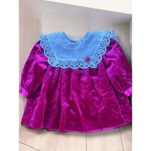 Vintage Kalula Kids Collared Rosebud Velour Dress 18M